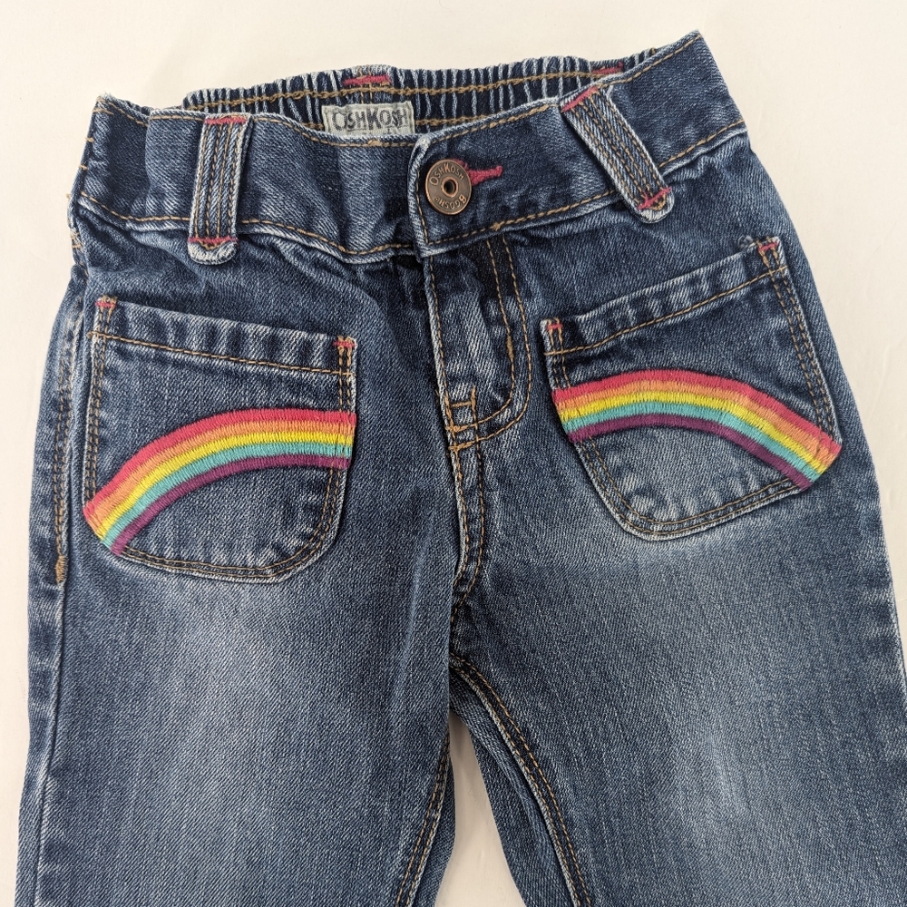 3/$20 Vintage OshKosh B'gosh Rainbow Flared Jeans Cotton Elastic Waist Size 4t - Picture 4 of 4